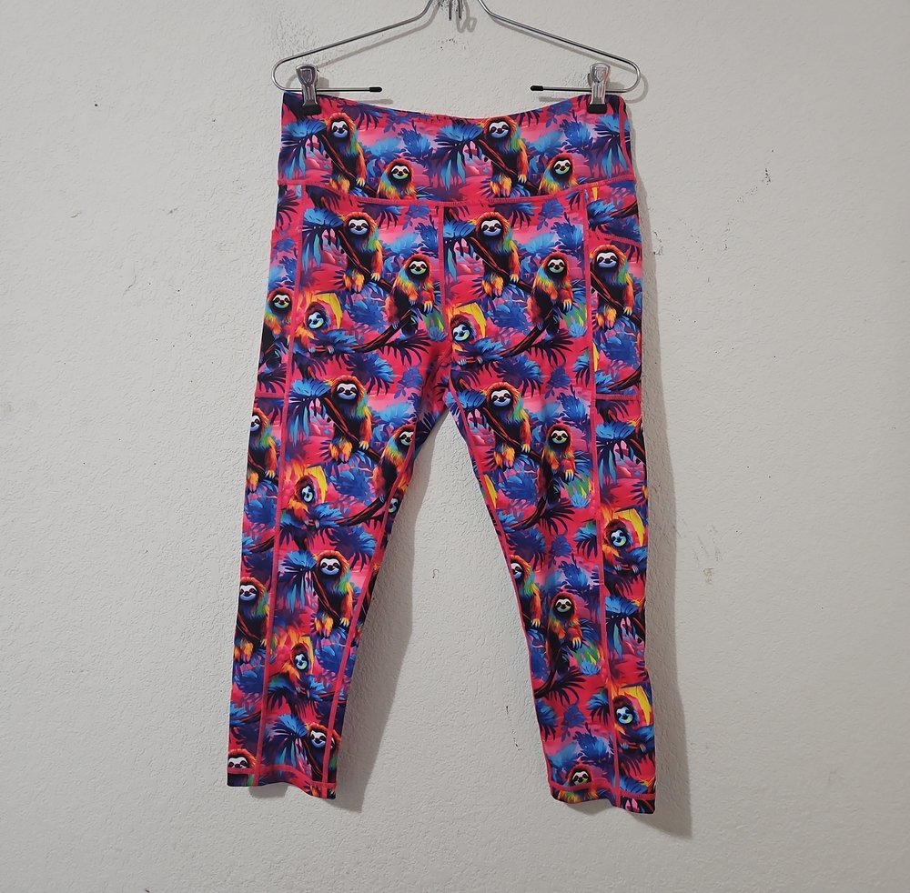 Constantly Varied Gear (CVG) Colorful Sloth Women's Capri Leggings.